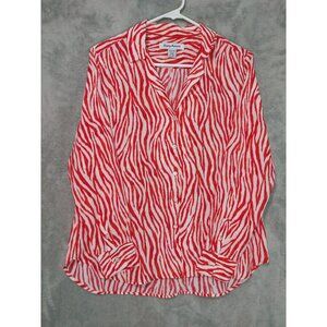 Tommy Bahama Womens XS Red White Silk Long Sleeve Camp Zesty Zebra Print Button